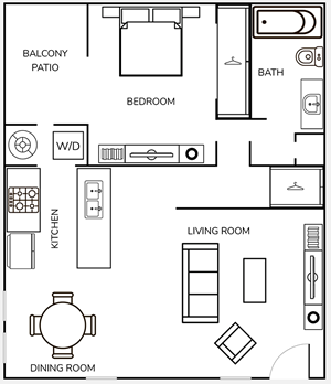 One Bedroom Townhouse / One Bath - 715 Sq.Ft.*